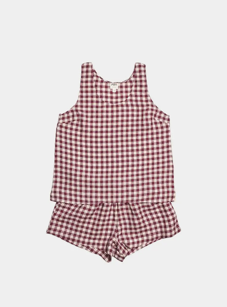 Berry Gingham Linen Cami Short Set Piglet