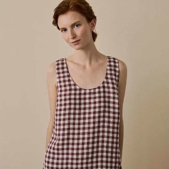 Berry Gingham Linen Nightdress Piglet