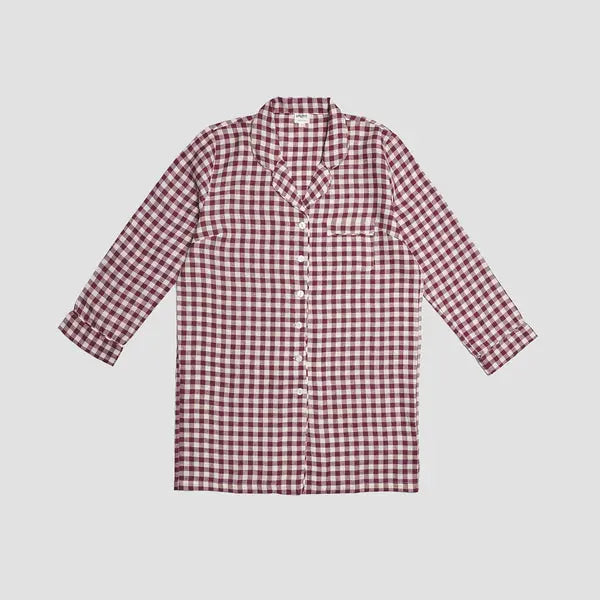 Berry Gingham Linen Nightshirt Piglet