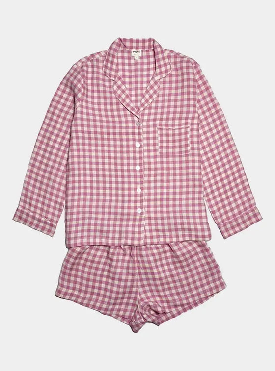 Berry Gingham Linen Pyjama Shorts Set Piglet