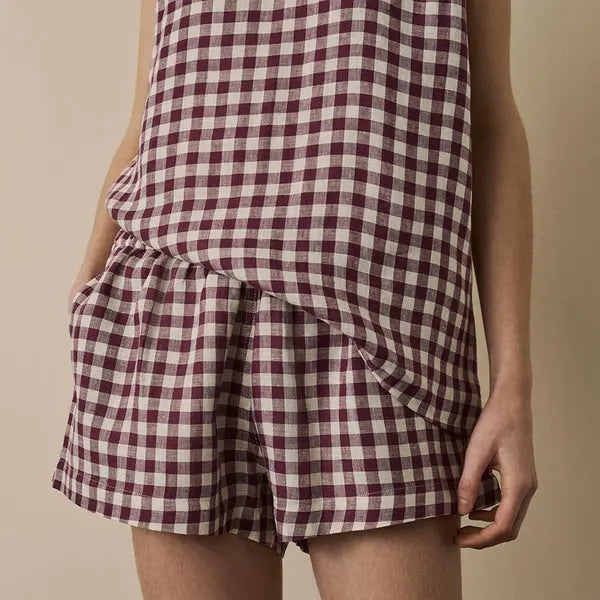 Berry Gingham Linen Women's Cami Short Set Piglet