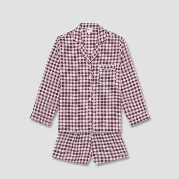 Berry Gingham Linen Women's Pyjama Shorts Set Piglet