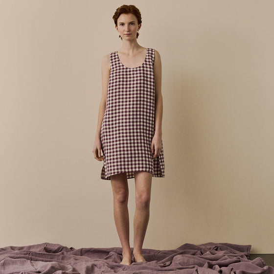 Berry Gingham Linen Nightdress Piglet