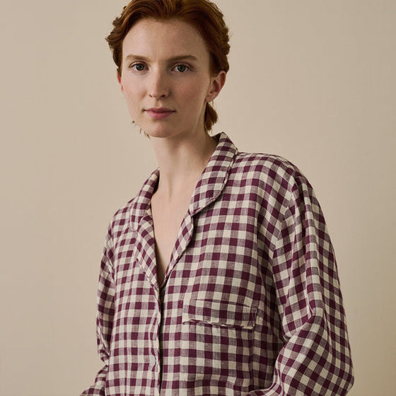 Berry Gingham Linen Nightshirt Piglet