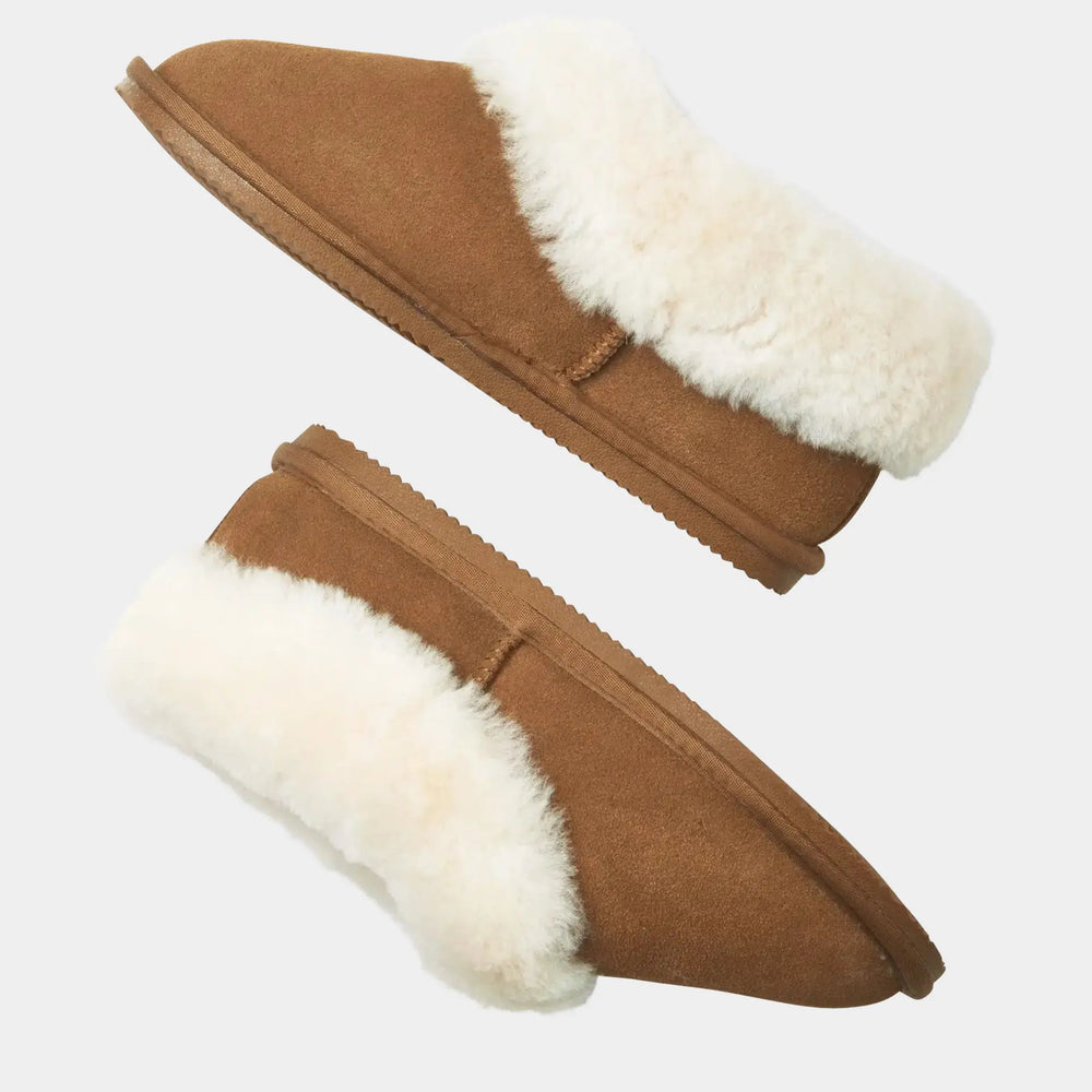 Betty Chestnut Brown Low Sheepskin Slipper Boots Tessie Clothing