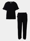 Black Bamboo Frill Tee Trouser Set Pretty You London