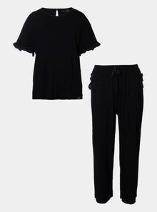  Black Bamboo Frill Tee Trouser Set Pretty You London