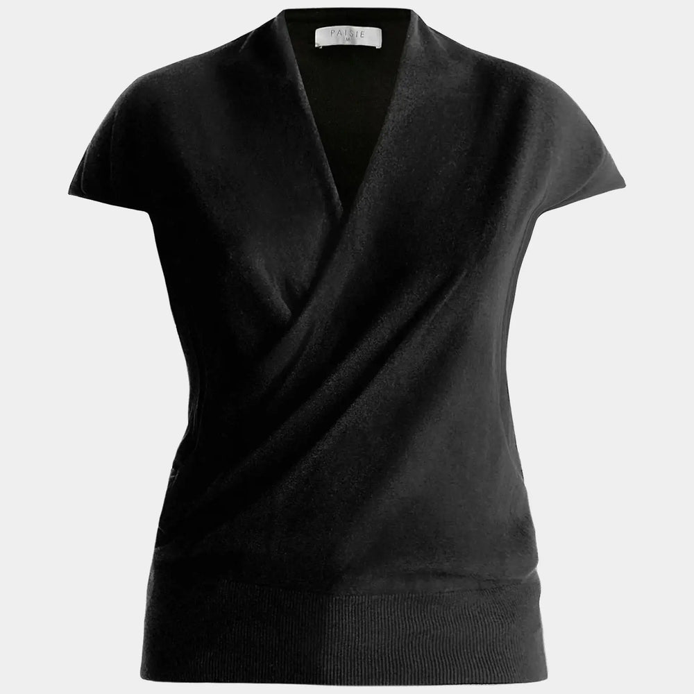 Black Cap Sleeve Wrap Top Paisie