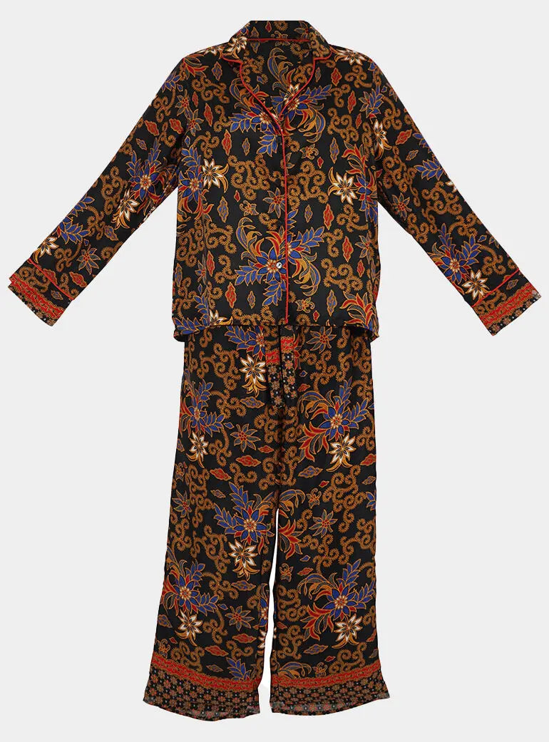 Black Colourful Long Pyjama Set Wear the World