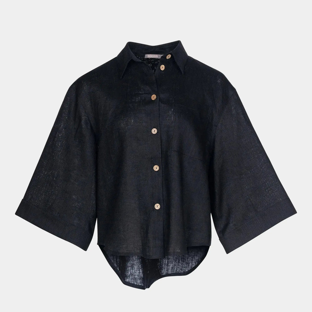 Black Heavy Linen Shirt Perfect Days NOKAYA