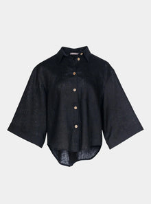  Black Heavy Linen Shirt Perfect Days NOKAYA