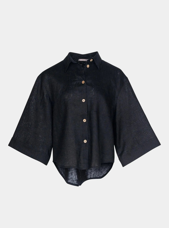 Black Heavy Linen Shirt Perfect Days NOKAYA