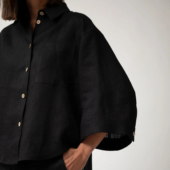 Black Heavy Linen Shirt Perfect Days - Myza