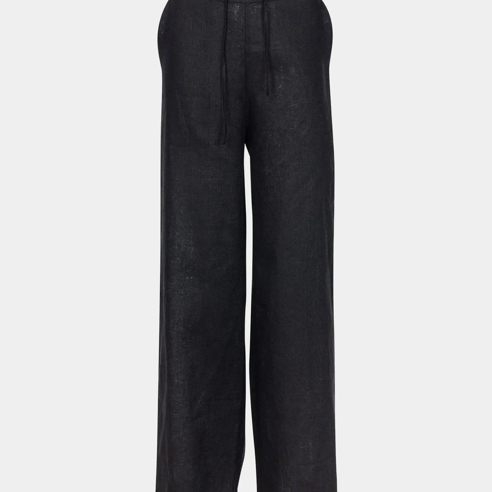 Black Heavy Linen Wide-Leg Women's Trousers Perfect Days NOKAYA