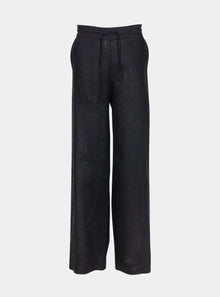  Black Heavy Linen Wide-Leg Women's Trousers Perfect Days NOKAYA