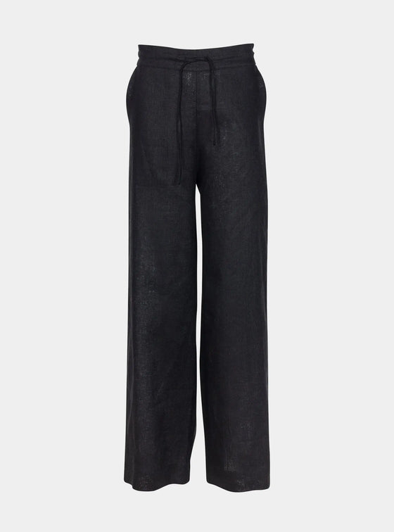 Black Heavy Linen Wide-Leg Women's Trousers Perfect Days NOKAYA