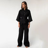 Black Heavy Linen Wide-Leg Women's Trousers Perfect Days - Myza