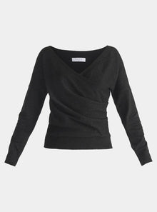  Black Knitted Wrap Top With 3/4 Sleeves Paisie