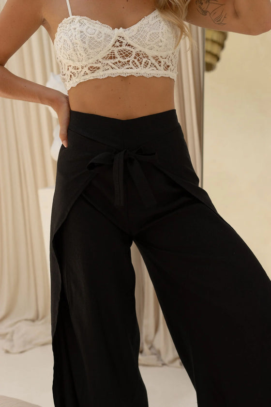 Black Linen Wrap Around Women's Trousers Wear the World