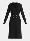 Black Long Sleeve Knitted Button Wrap Dress Paisie