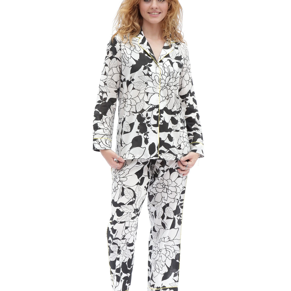 White/Black Matching Set in Havana Print Long Sleeve Pyjamas AMOKA DALO