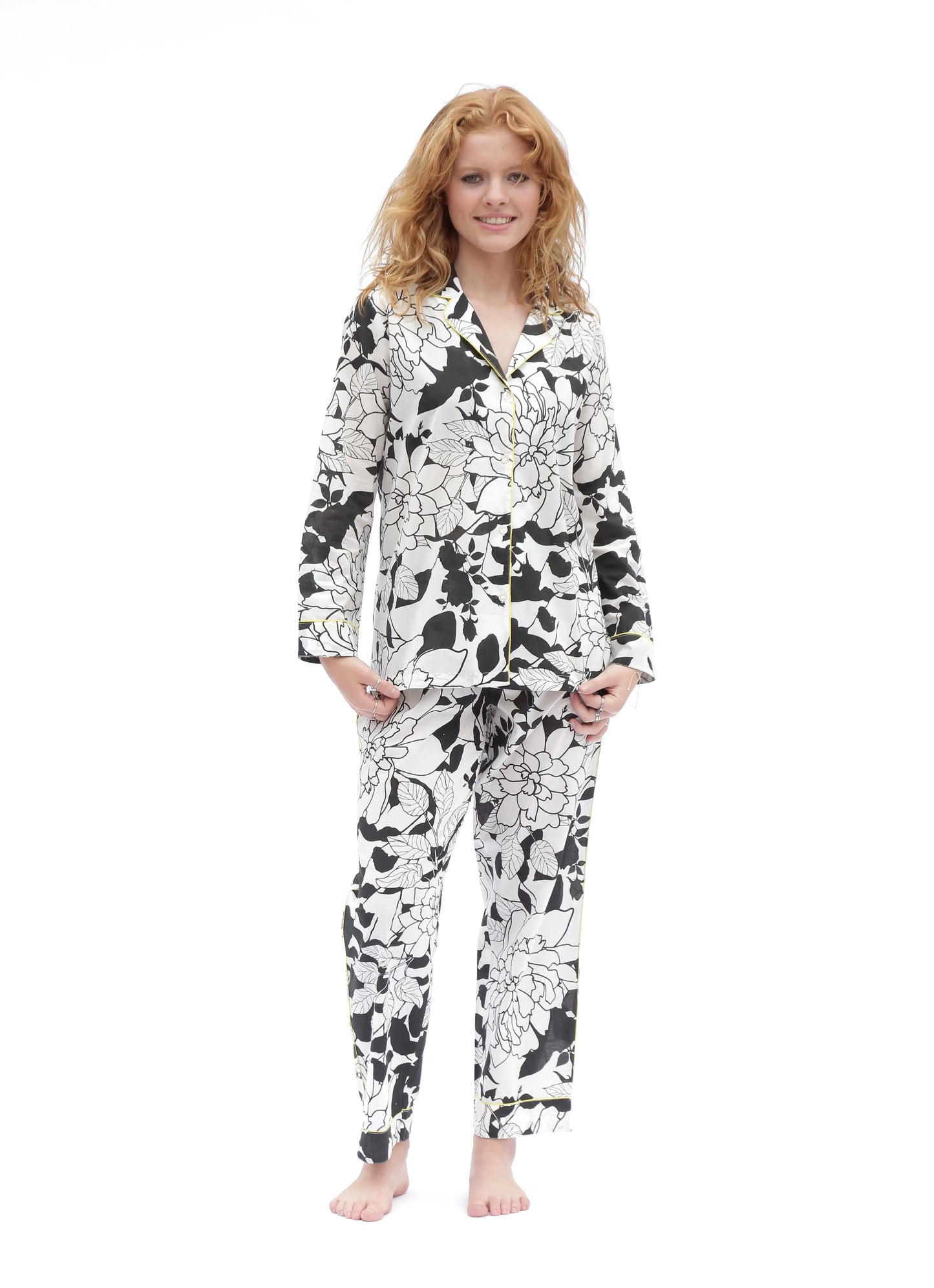 White/Black Matching Set in Havana Print Long Sleeve Pyjamas AMOKA DALO