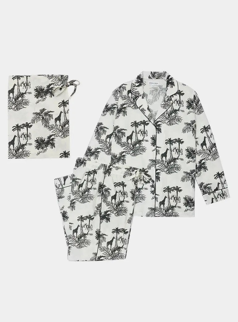 Cream/Black Matching Set in Paloma Print Long Sleeve Pyjamas AMOKA DALO