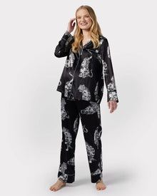  Black Maternity Satin Lotus Tiger Print Long Pyjama Set Chelsea Peers