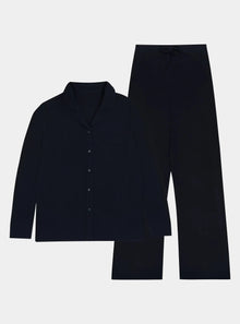  Black Rib Knit Bamboo Pyjama Set Made Wright London