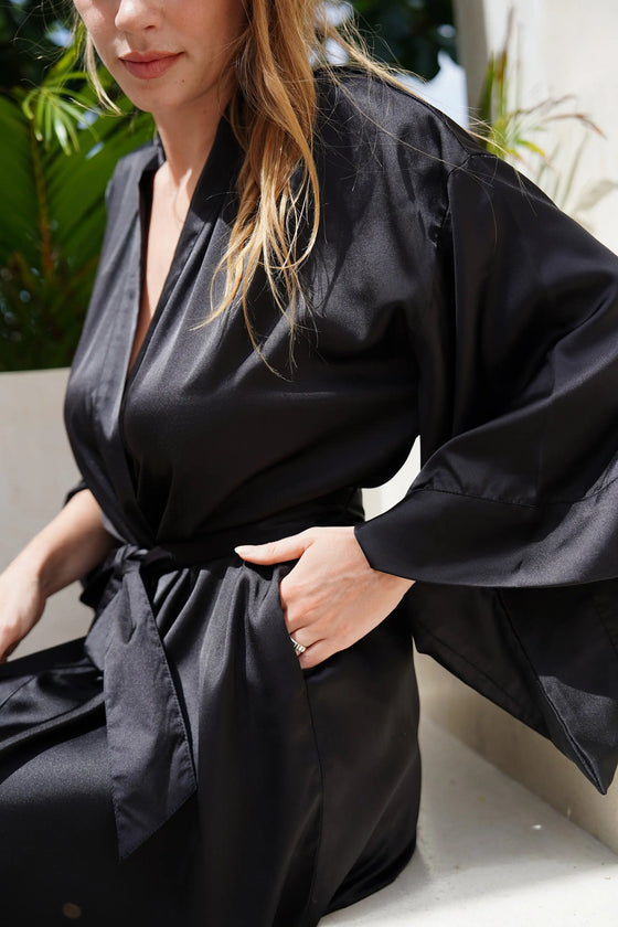 Black Satin Goddess Robe Wear the World