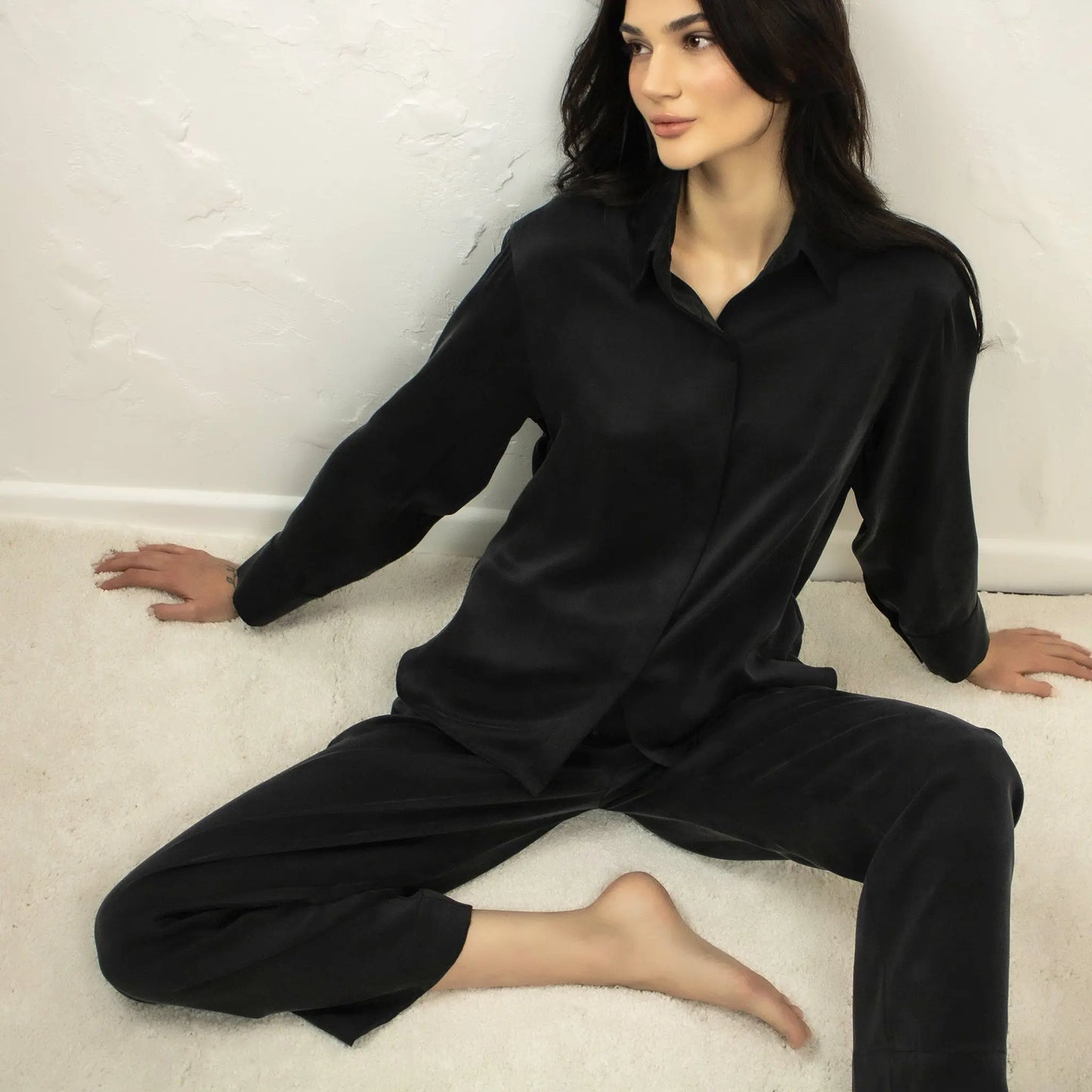 Black Silk Dreamscape Pyjama Pants NOKAYA