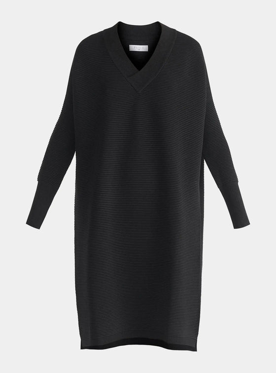 Black V-Neck Ribbed Jumper Dress Paisie