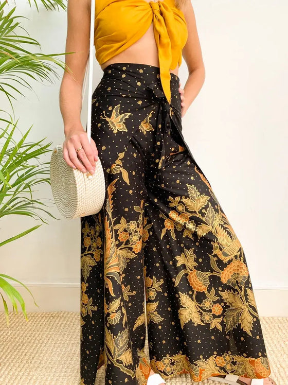 Black and Gold Wrap Around Women's Trousers Wear the World