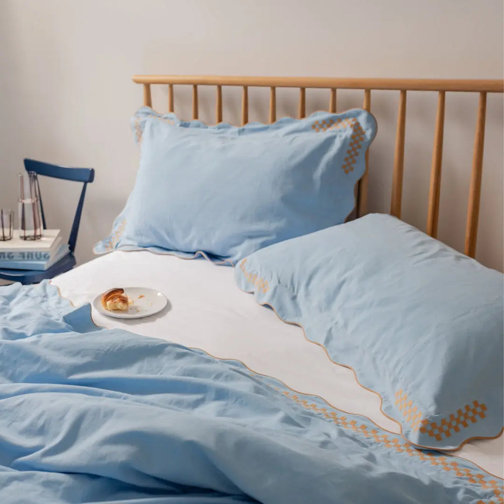 Blue Cotton Linen Duvet Cover TartanBlanketCo