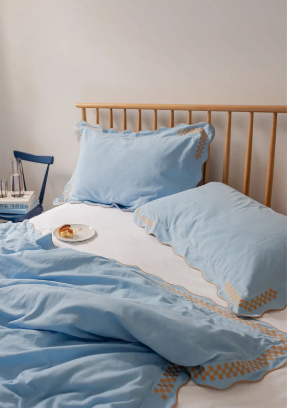 Blue Cotton Linen Duvet Cover TartanBlanketCo