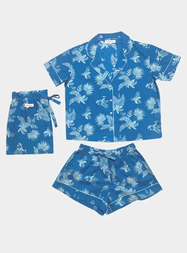 Blue Ipanema Print Short Sleeve Pyjamas AMOKA DALO