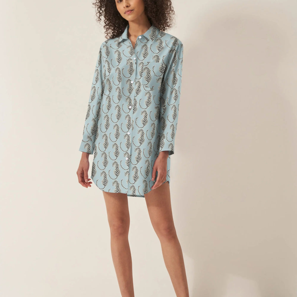 Blue Leopards Women's Organic Cotton Nightshirt Myza