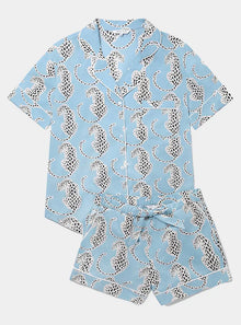  Blue Leopards Women's Short Sleeve Organic Cotton Pyjama Short Set Myza