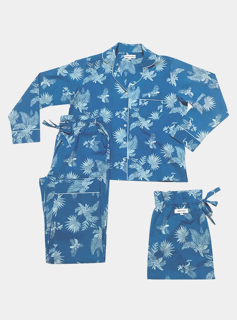 Blue Matching Set in Ipanema Print Long Sleeve Pyjamas AMOKA DALO