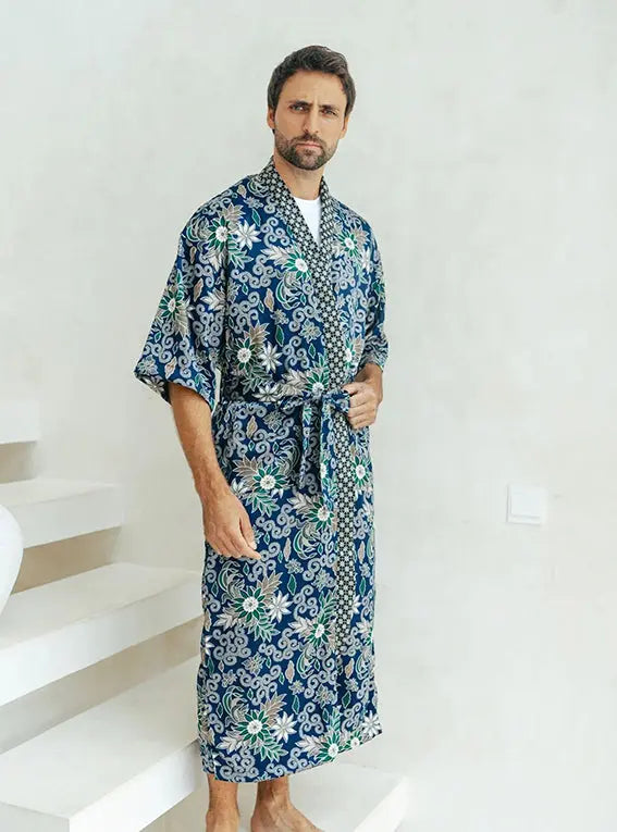 Blue Men’s Full Length Satin Robe SUKARA