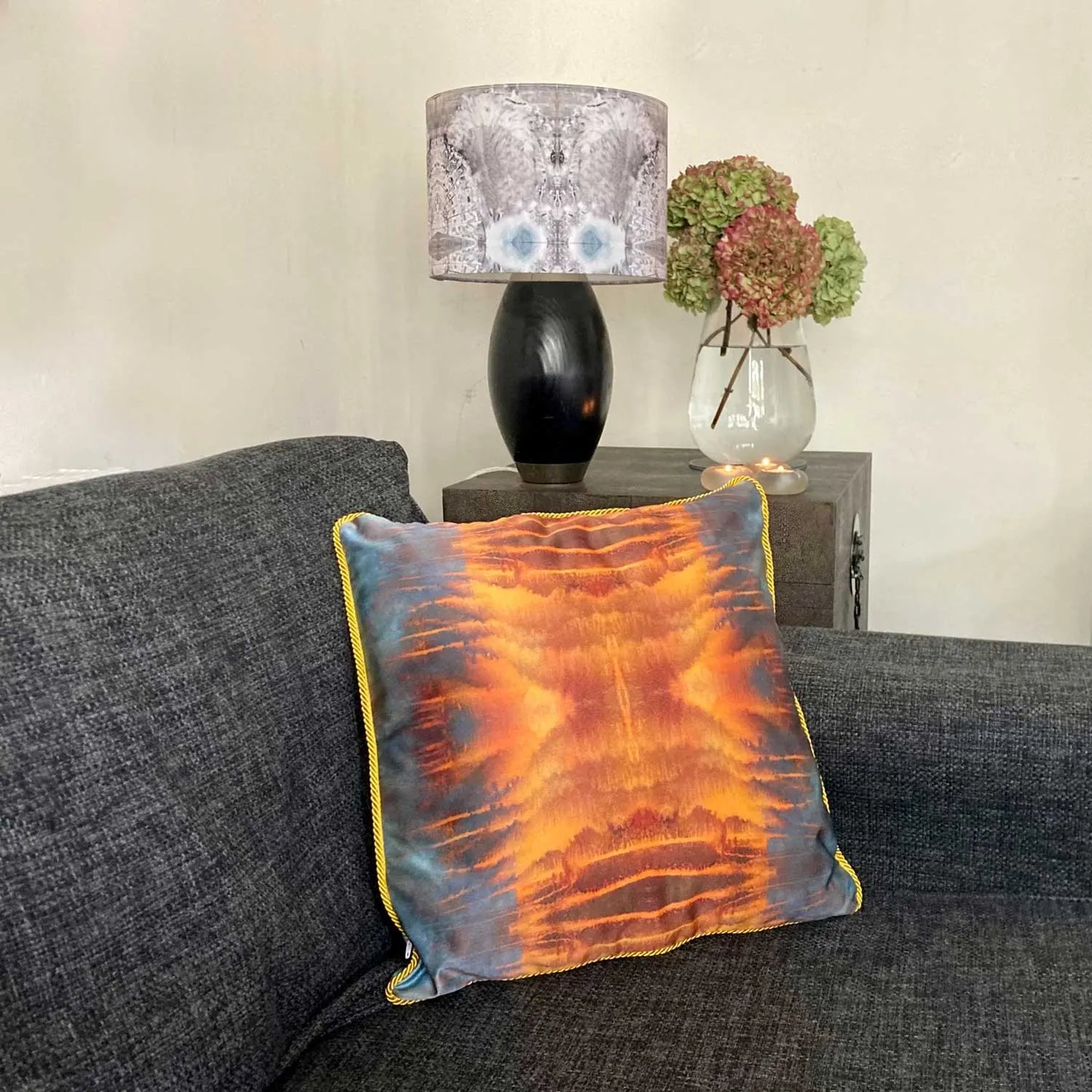 Blue Orange Water Silk Cushion Long Studio Design