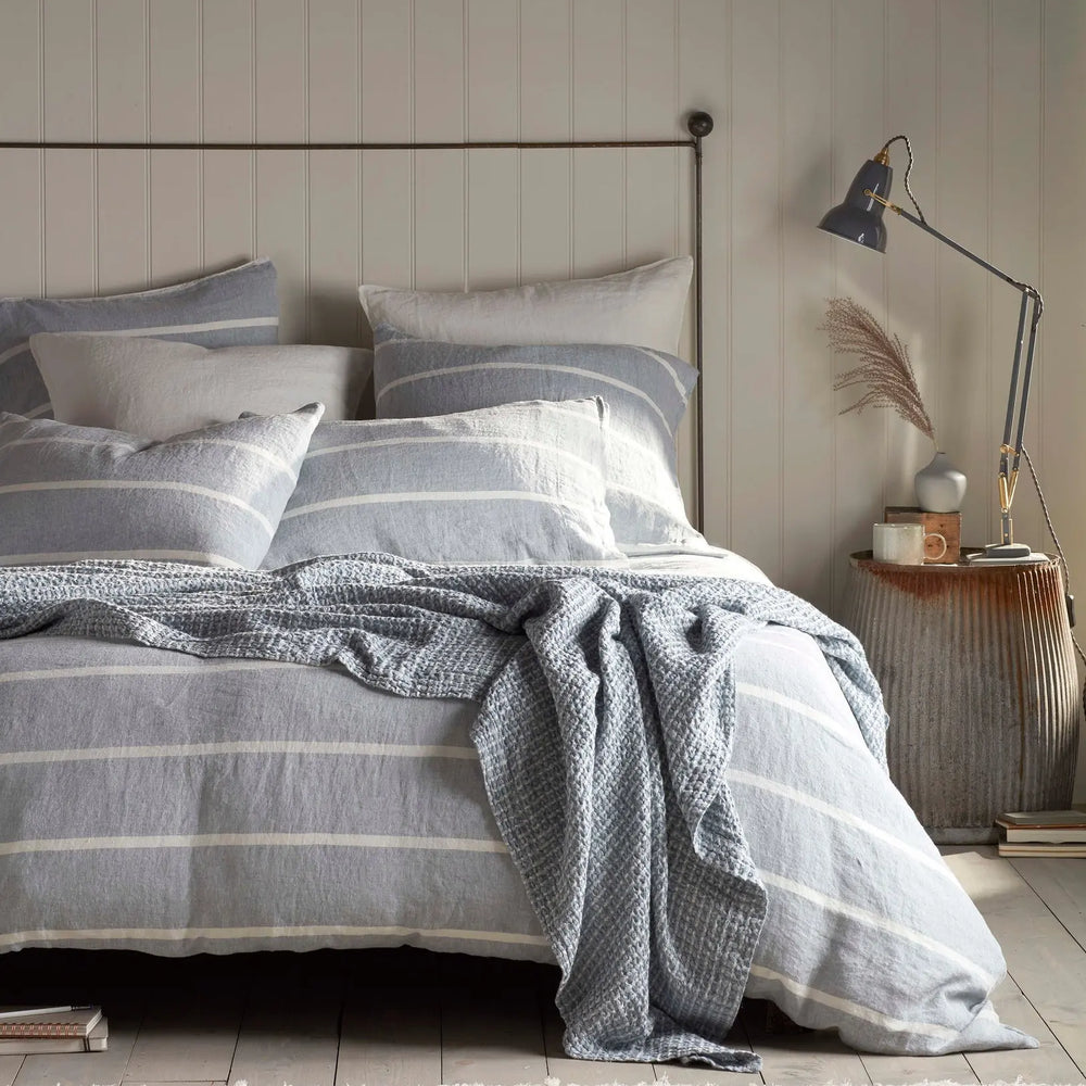 Blue Seb Stripe Cotton Linen Bed Linen The Secret Linen Store