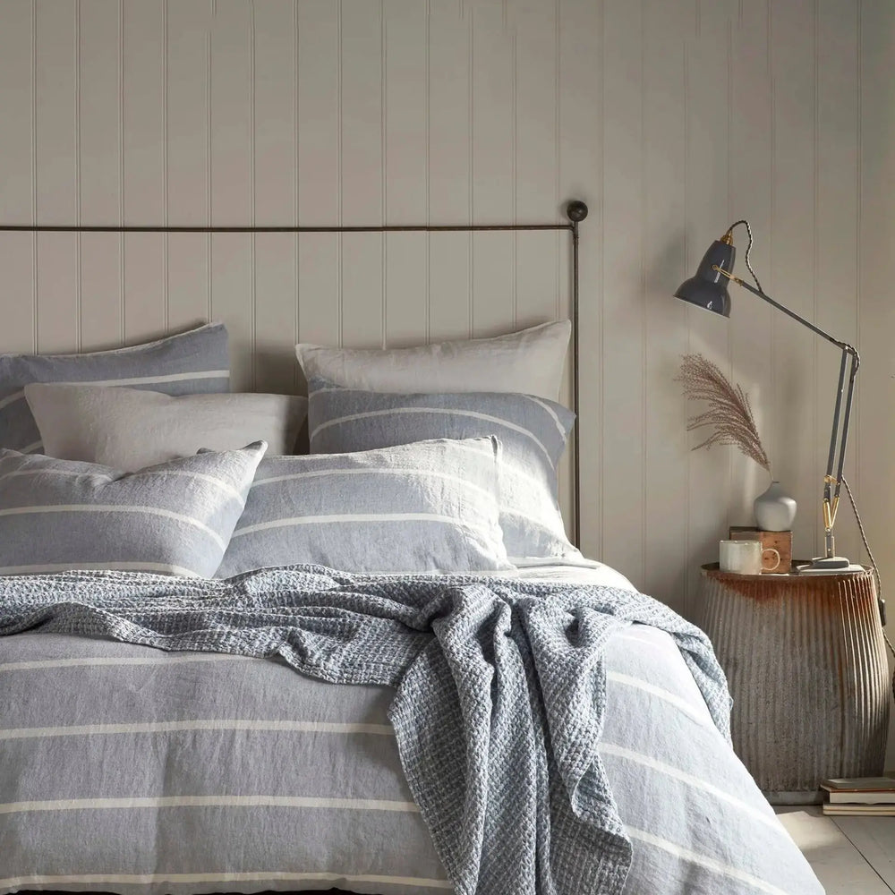 Blue Seb Stripe Cotton Linen Bed Linen The Secret Linen Store