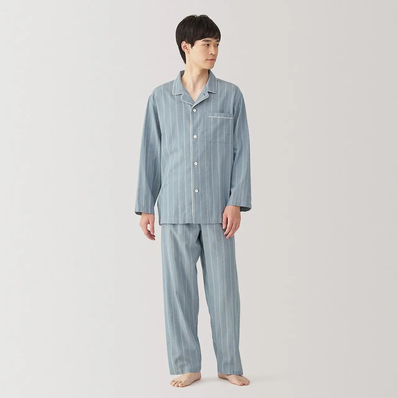 Blue Stripes Men's Side Seamless Double Gauze Pyjamas MUJI UK