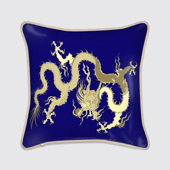 Blue With Dragon Silk Cushion Long Studio Design