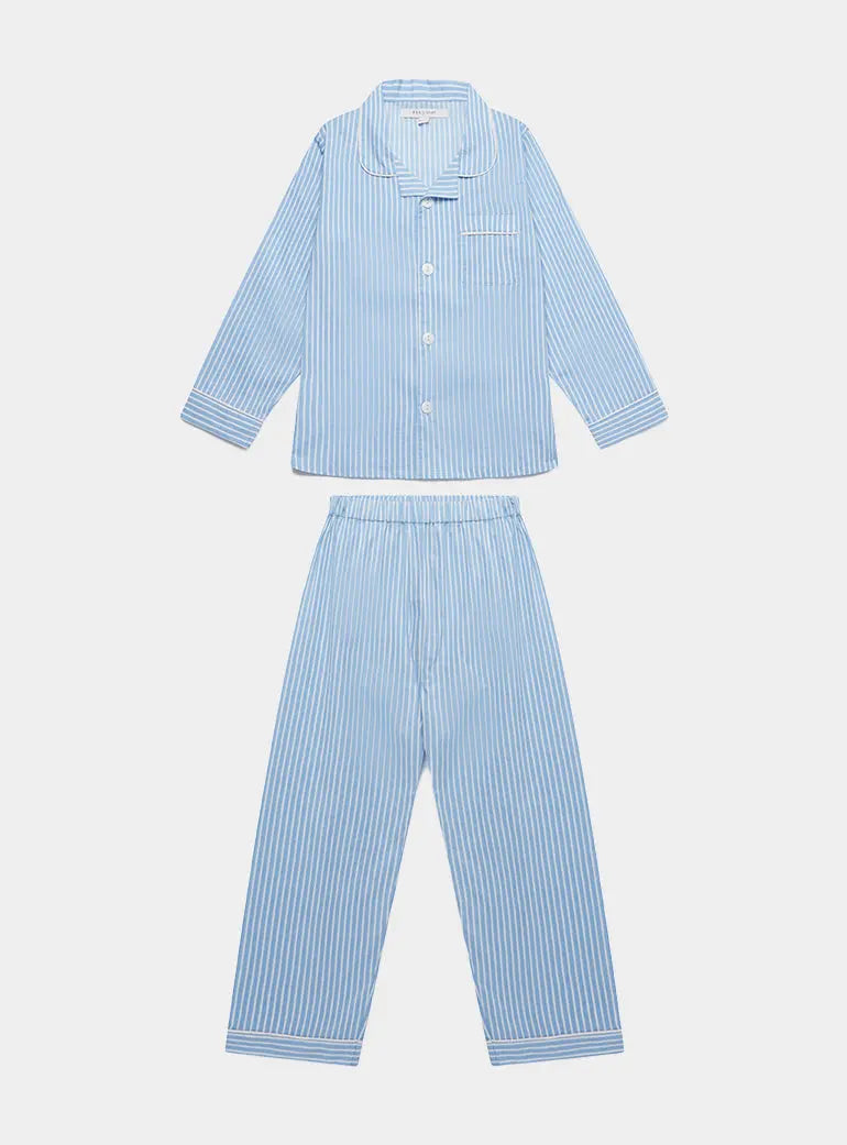 Blue & White Stripe Kid's Organic Cotton Pyjama Trouser Set Myza