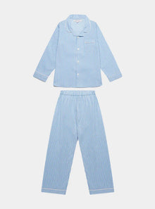  Blue & White Stripe Kid's Organic Cotton Pyjama Trouser Set Myza