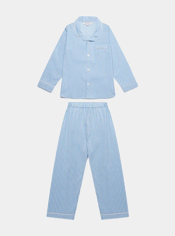 Blue & White Stripe Kid's Organic Cotton Pyjama Trouser Set Myza