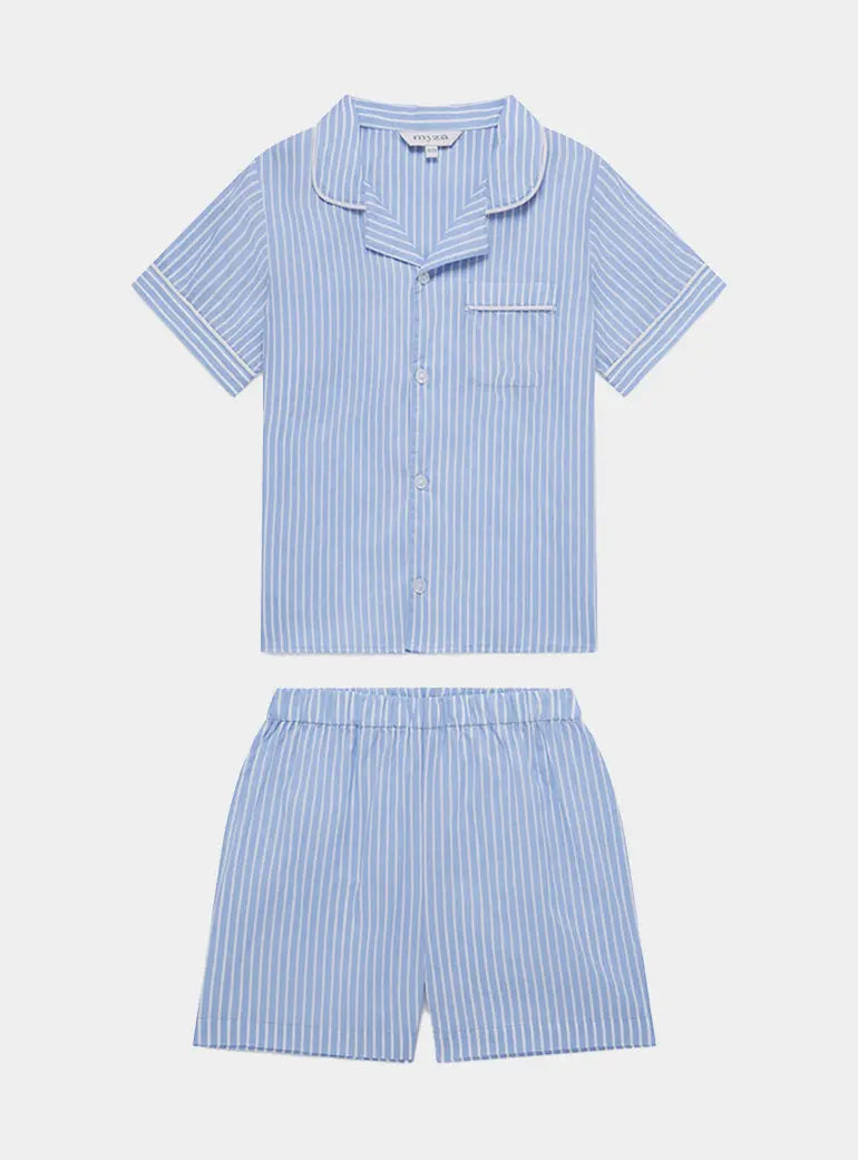 Blue & White Stripe Kids' Organic Cotton Pyjama Short Set Myza