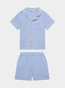  Blue & White Stripe Kids' Organic Cotton Pyjama Short Set Myza